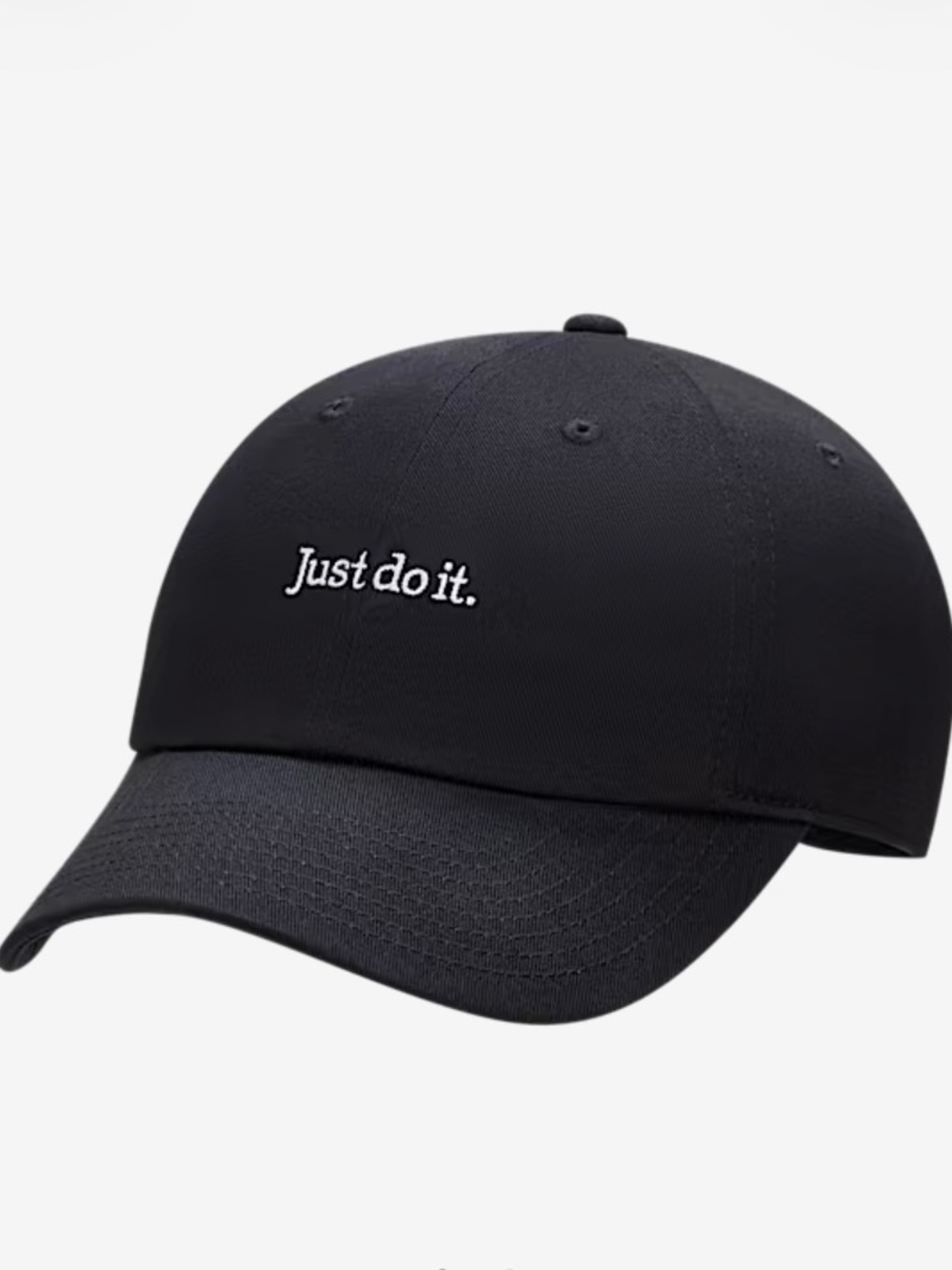 Nike Black Baseball Cap with White "Just do it." Embroidery